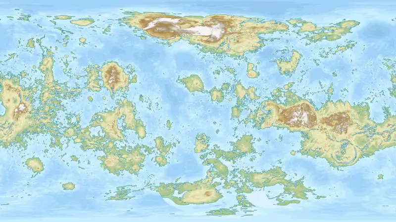 Map of Venus if it has as much water as Earth.